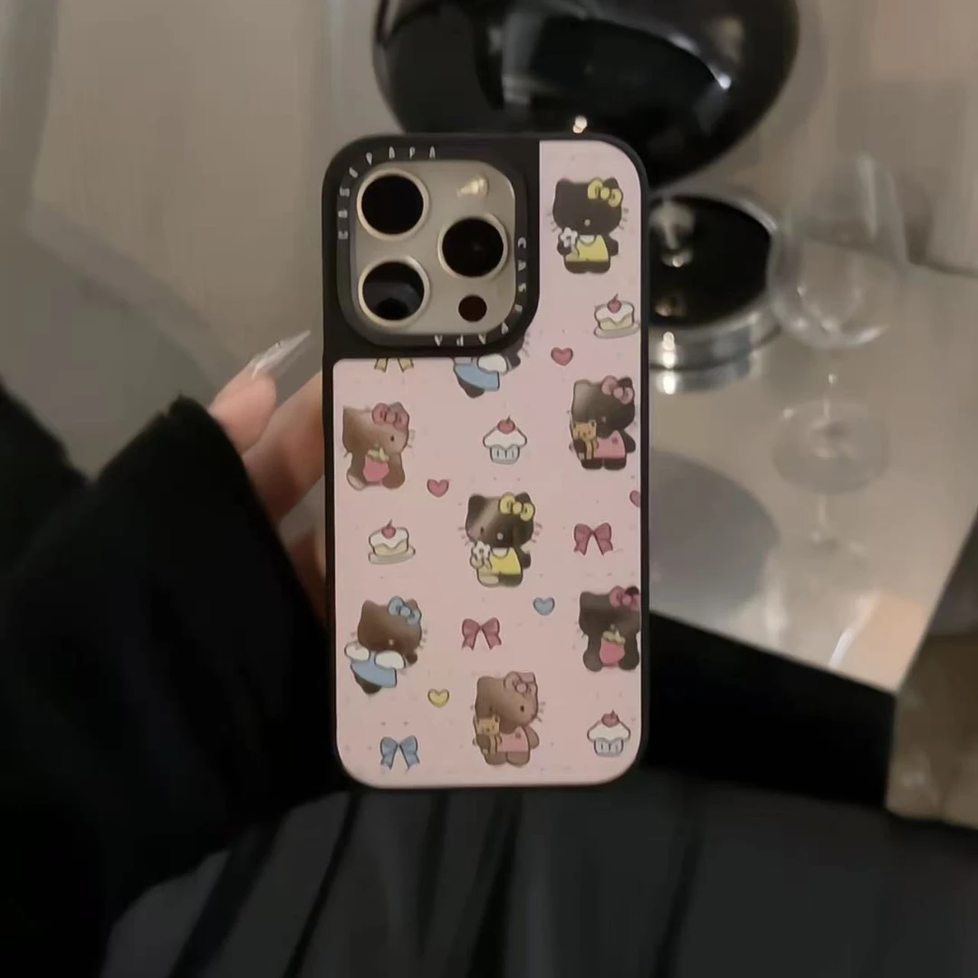 ins浇花小狗凯蒂适用于iPhone16promax苹果15pro黑边镜面手机壳14