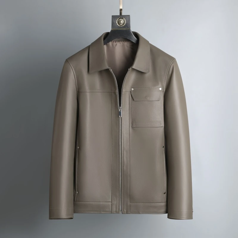 SHENGWEIYA/真皮皮衣男士绵羊皮夹克休闲商务翻领春秋外套薄款321