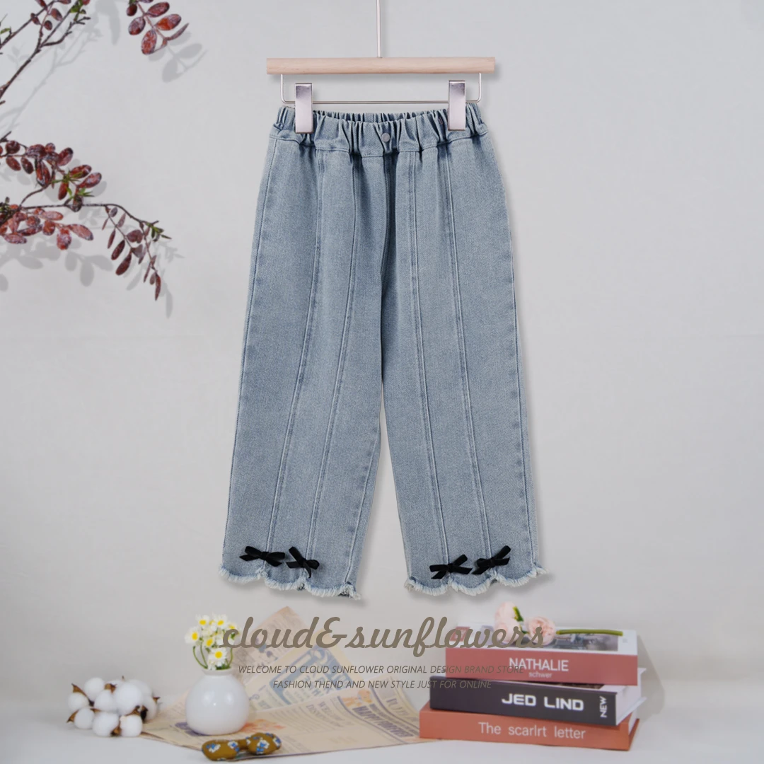【云朵小葵】女童秋季潮流时尚脚口蝴蝶结牛仔裤28737