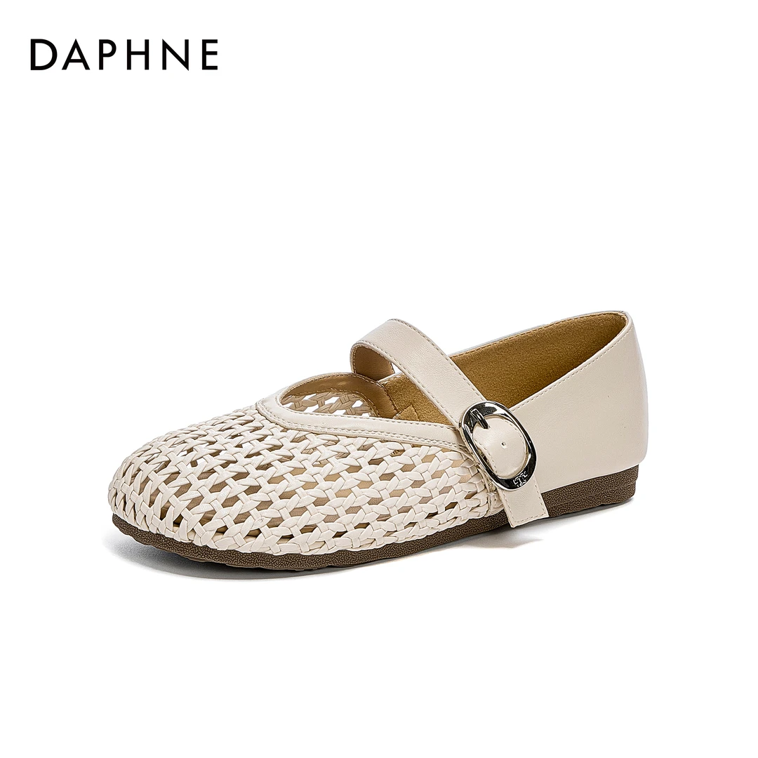 达芙妮2025春夏镂空单鞋拼接凉鞋女夏外穿复古休闲浅口编织渔夫鞋