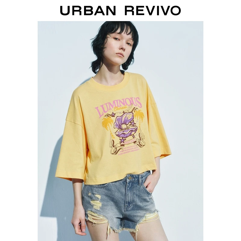 UR2025夏季新款女装休闲海滩度假风印花棉质短袖T恤UYL450112