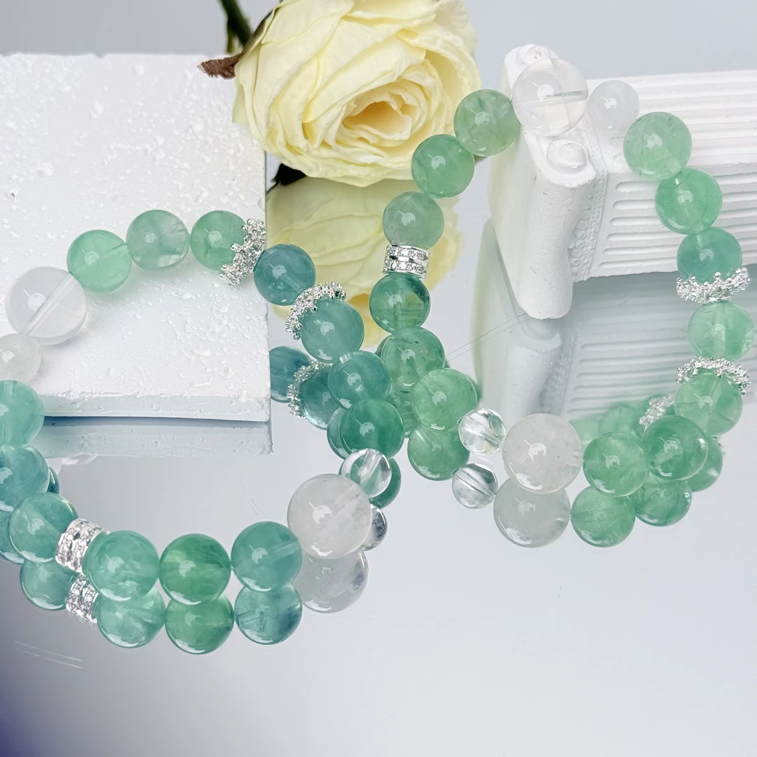 【少发脾气plus】绿萤石白水11-13mm手串面小仙多样性发其一Z