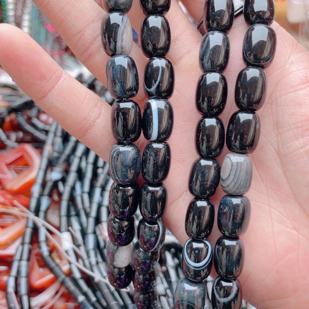 合金玛瑙/玉髓珠宝奇石黑玛瑙桶珠1卡10*14