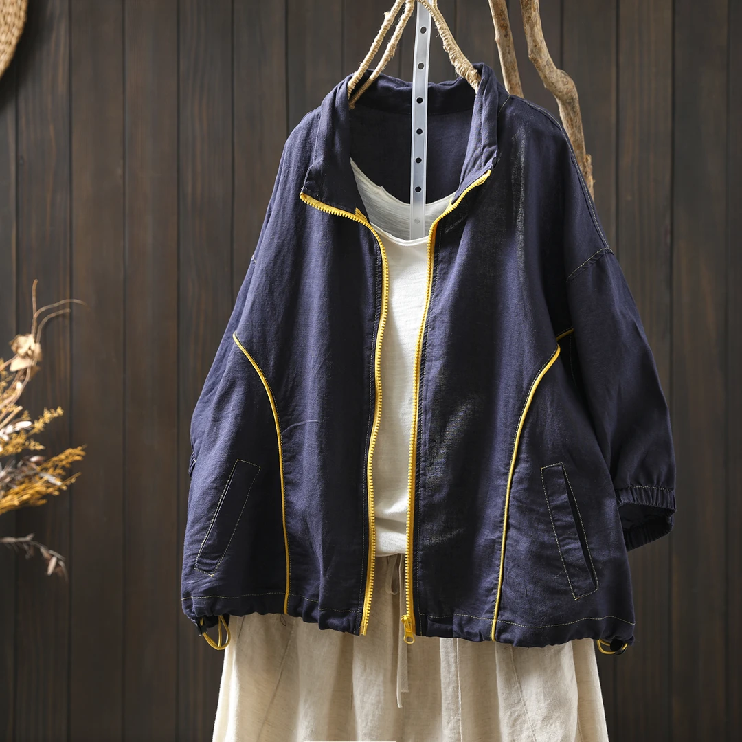 外套女夏季2025新款亚麻时尚宽松慵懒风显瘦五分袖薄款防晒衬衫潮