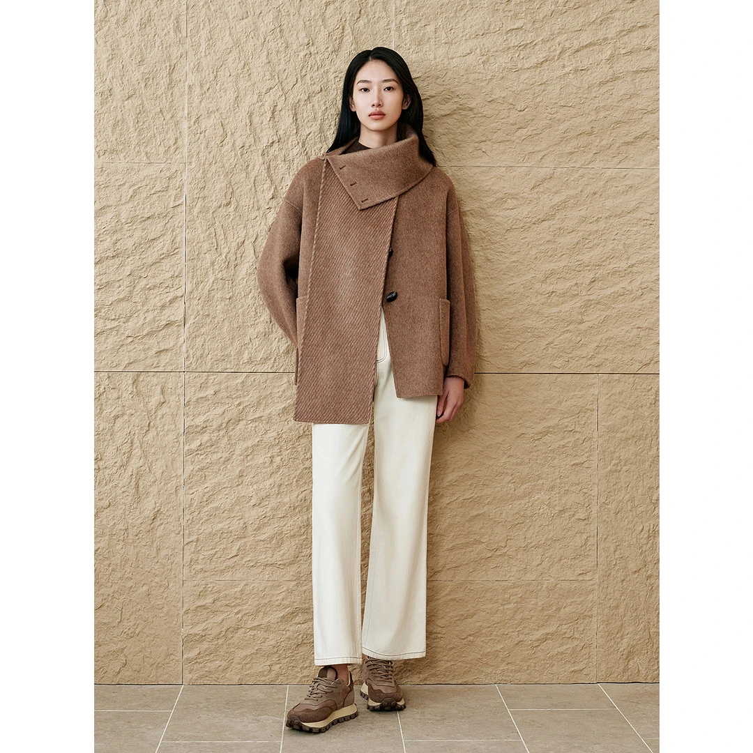 INSUN恩裳2025年新款时尚通勤可拆卸领羊毛双面大衣9C65380010