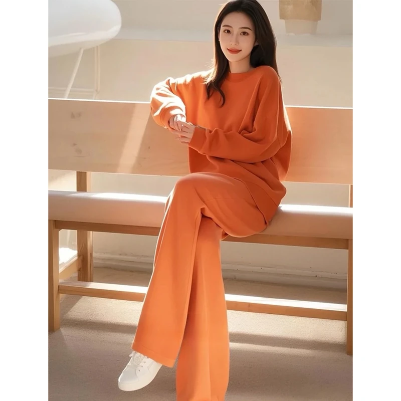 早春一整套ootd韩系高级感穿搭御姐又a又飒休闲橘色卫衣套装裤子