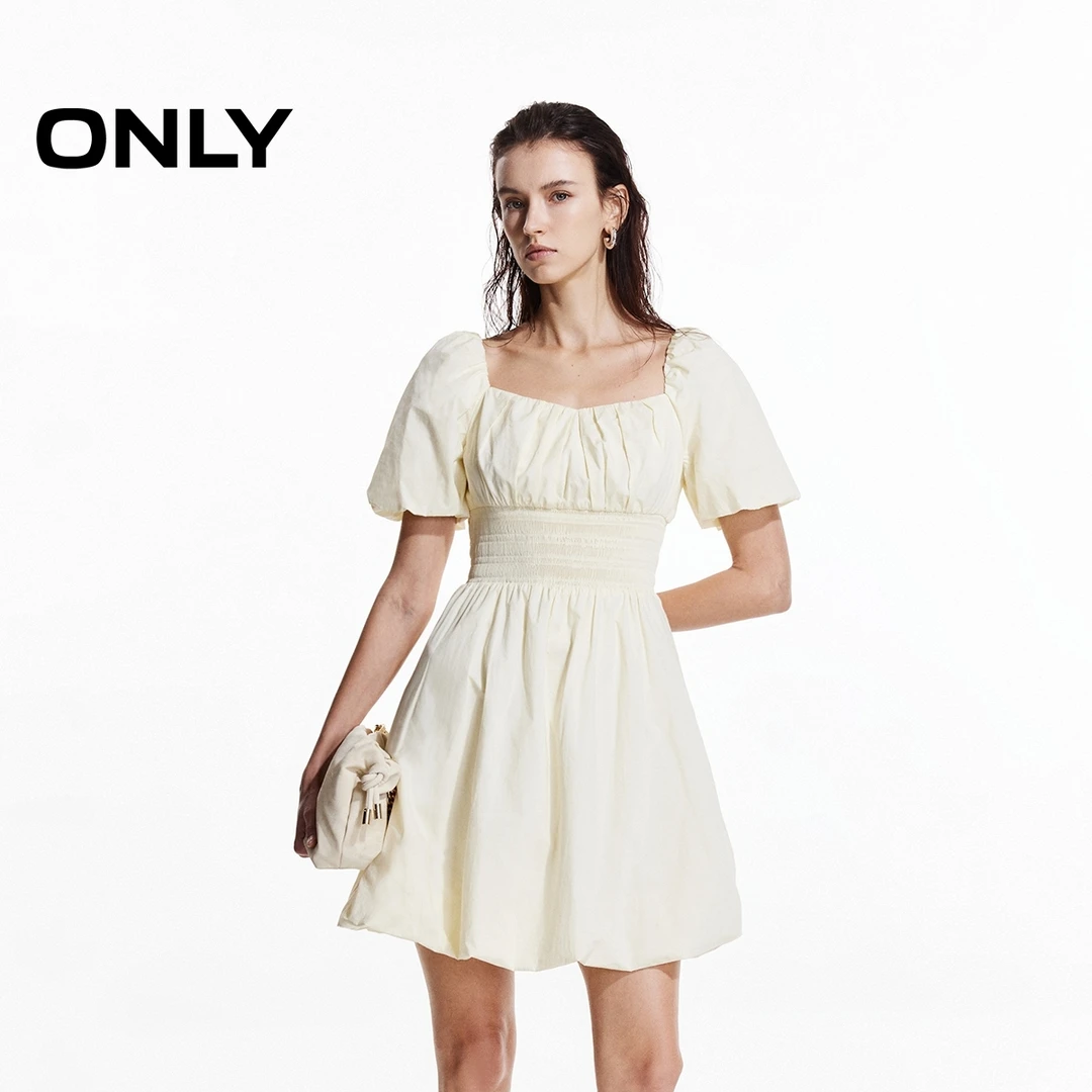 ONLY2025秋季新款甜美纯色泡泡袖花苞短裙连衣裙女|125107031