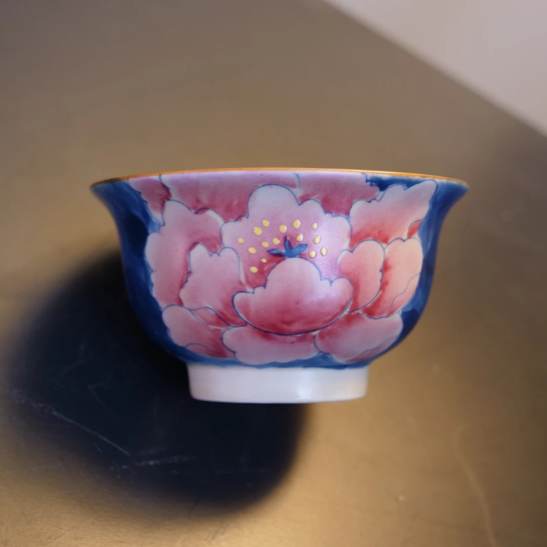 四海【斗彩牡丹压手主人杯】高温陶瓷精美手绘青花瓷茶具容量100ml