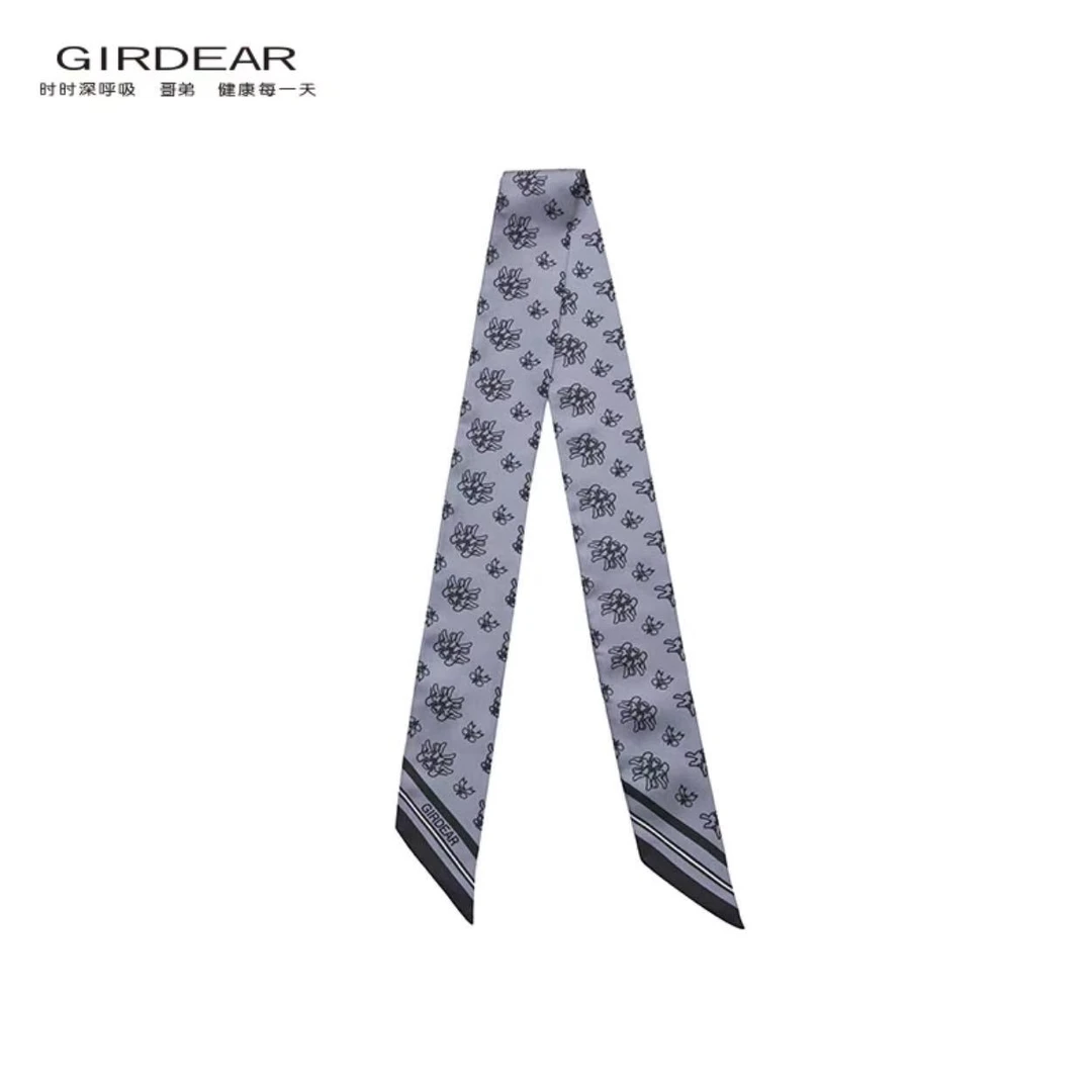 哥弟新款配饰时尚经典日常百搭龙头印花细长桑蚕丝飘带丝巾180002