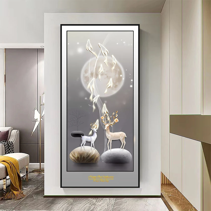 新中式九鱼图皮革肌理玄关装饰画入户正对门挂画走廊过道壁画