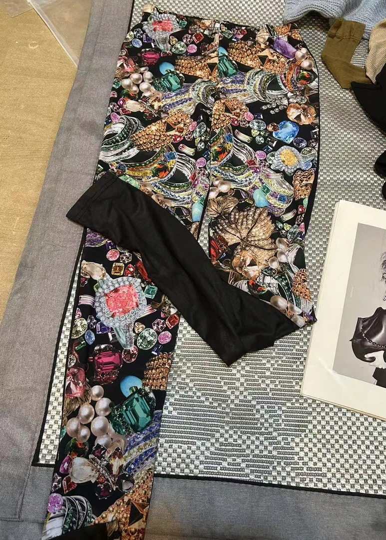 【特价不支持退换】韩版潮流个性印花弹力松紧腰打底长裤