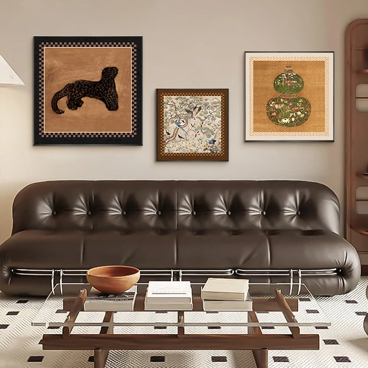 法式中国风挂画客厅2024新款中古艺术小众高级感沙发背景墙装饰画