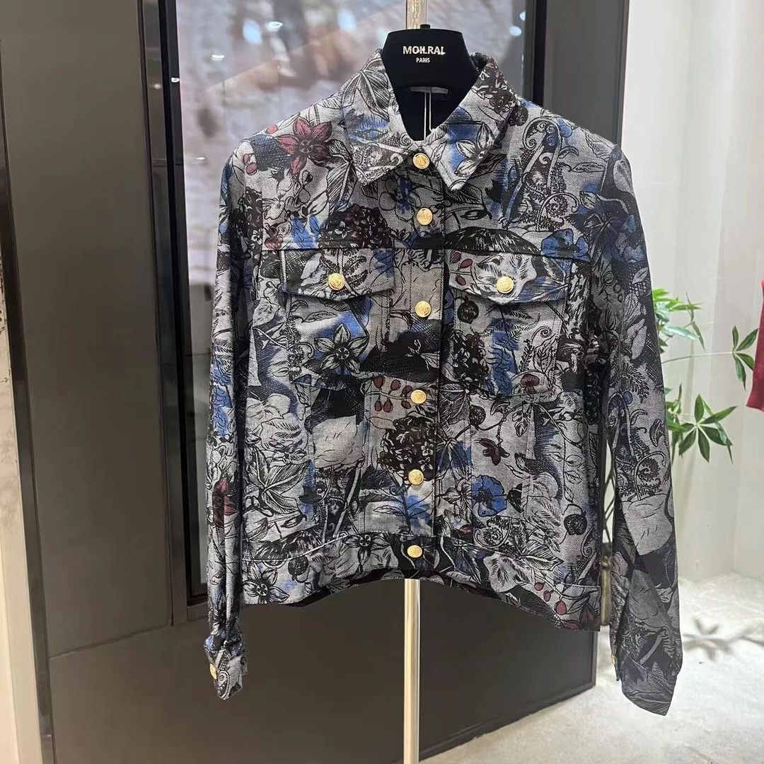 上衣长袖牛仔时尚休闲女士印花蓝色FH208