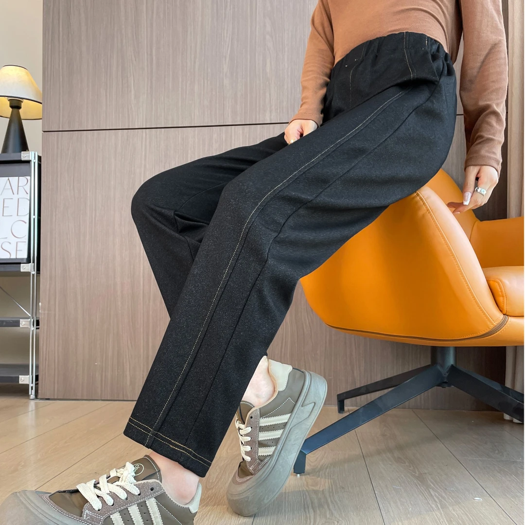 休闲牛仔哈伦裤女2025秋冬加绒高腰垂感女士长裤加厚小脚直筒裤子