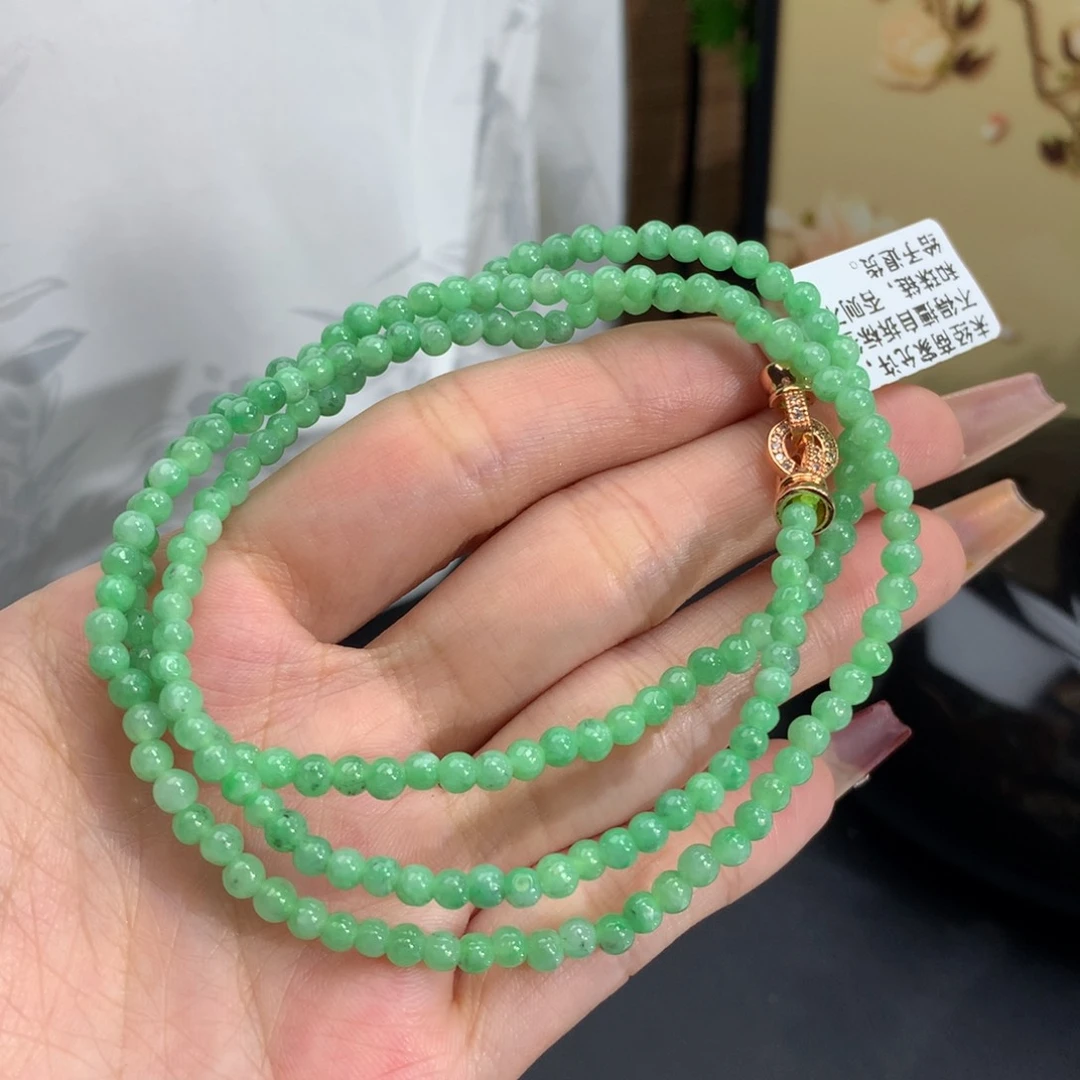 翡翠手链未镶嵌卡3.5果绿小米项链