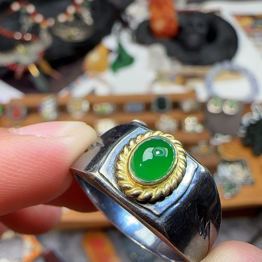 木***楠翡翠银S925镶嵌戒指