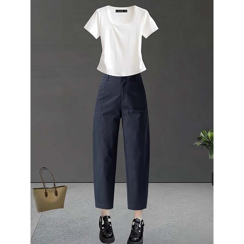 秋季薄款休闲镰刀裤女2025梨形身材宽松百搭哈伦裤显瘦透气九分裤