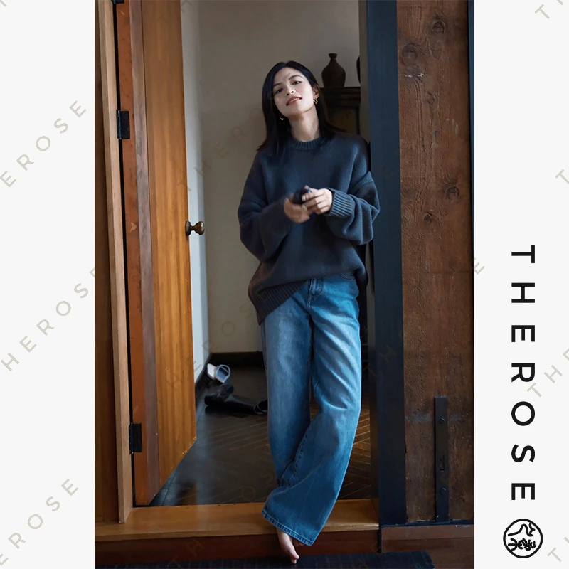 之柔【海伦牛仔】土耳其进口高腰扎花水洗女士长裤斜纹肌理休闲裤