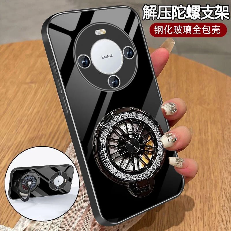 适用华为mate60手机壳mate60pro新款+解压陀螺支架5g钢化玻璃meta