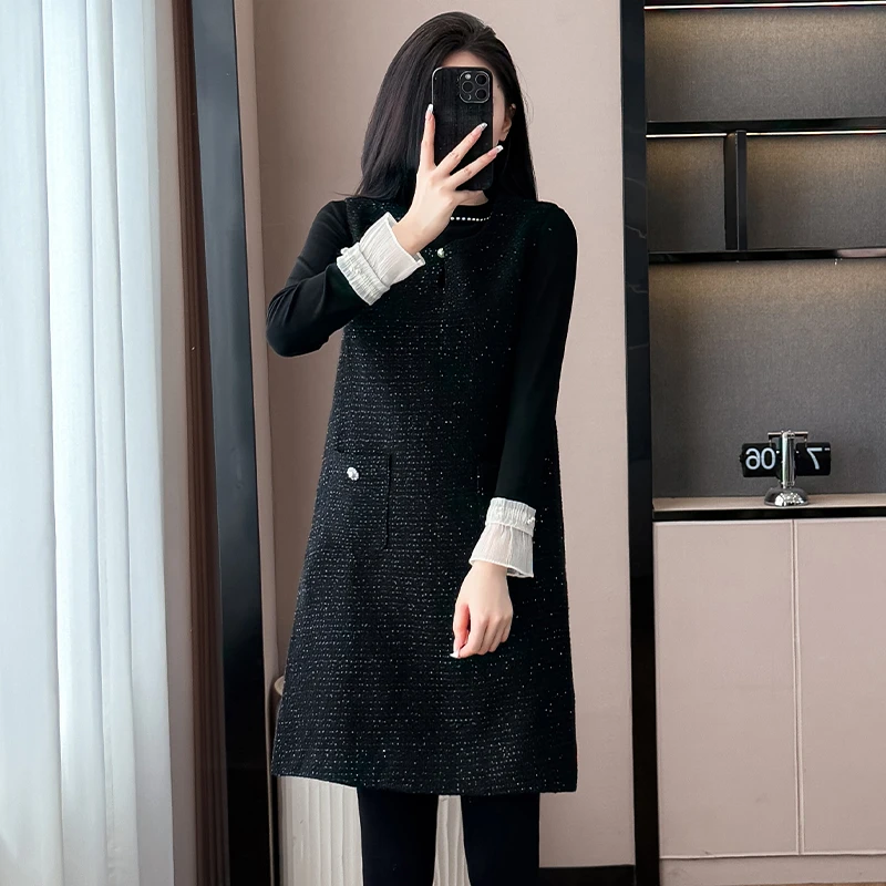 法式优雅气质小香风背心连衣裙女2025秋冬新款显瘦洋气韩版小黑裙