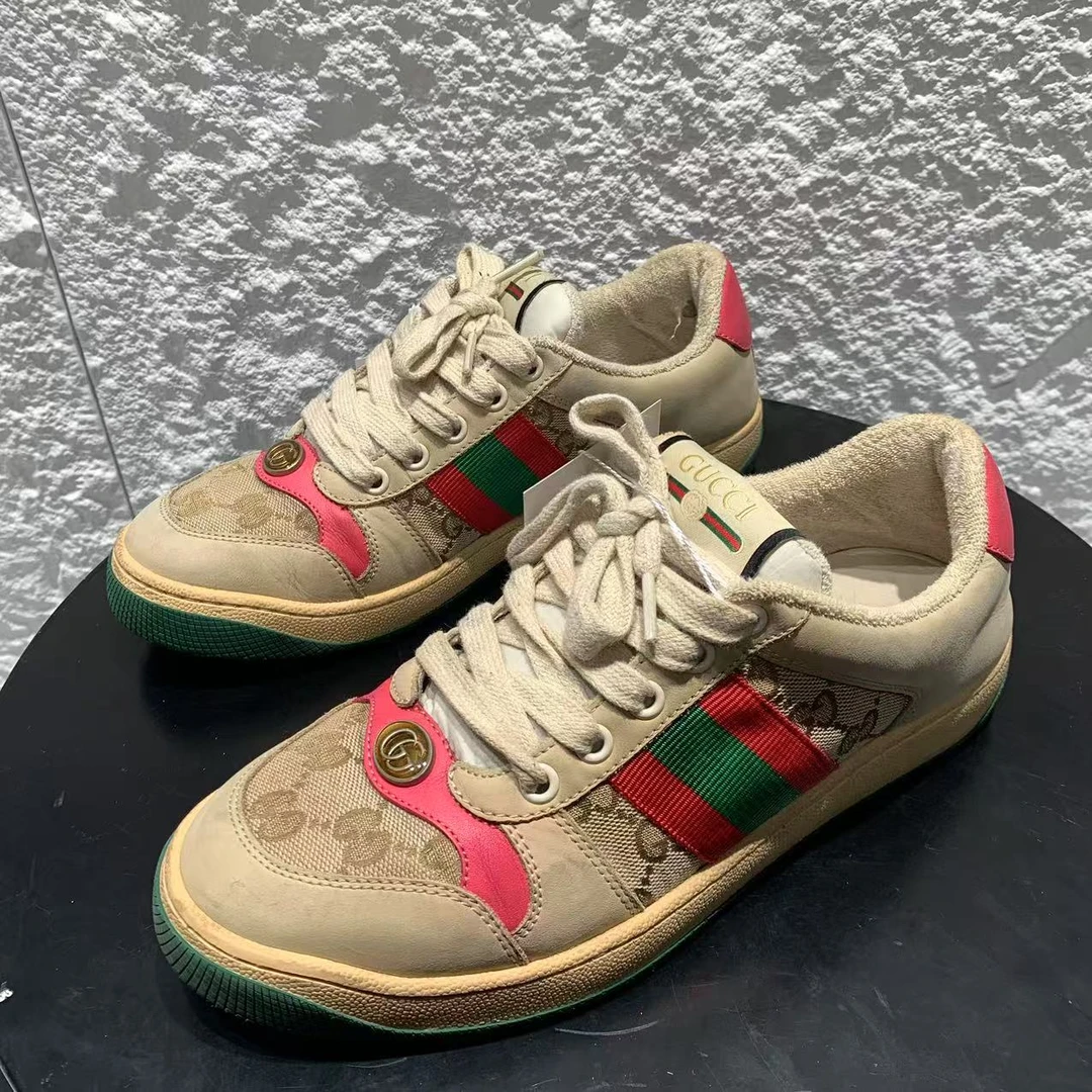 95新 GUCCI/古驰 36码/无配件/粉色做脏做旧平底脏脏鞋 xxs844