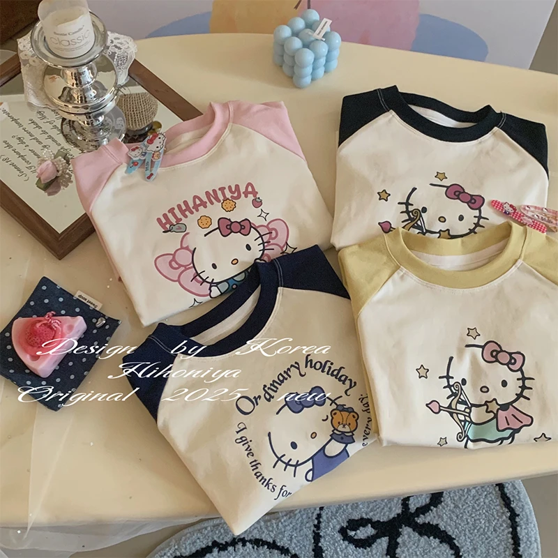 【Kitty乐园】三Hihoniya~2025春季新款亲子Kitty亲子印花撞色T恤