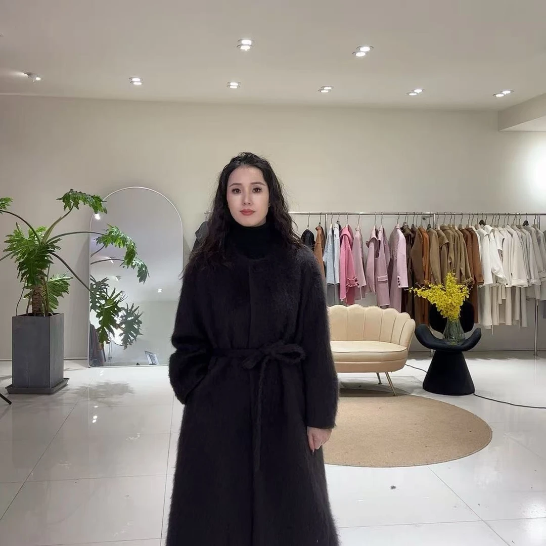 【赛姐高奢】女士长毛大衣气质时尚设计师百搭宽松秋冬长款C406