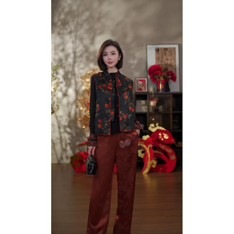 GONG QUE【柿柿如意】新中式显瘦百搭对襟夹棉马甲 242539