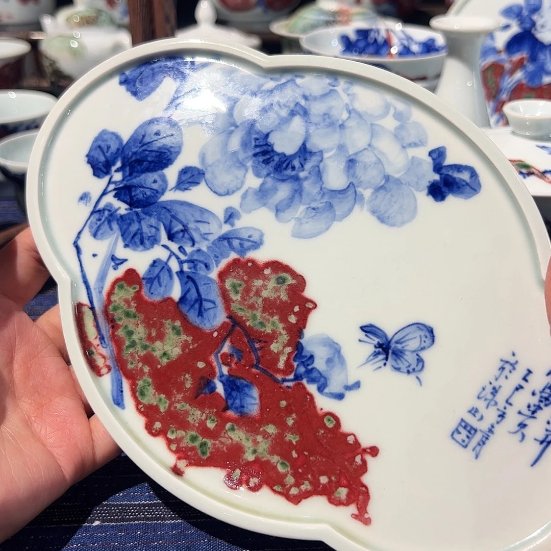 摆件原矿青花釉里红瓷器