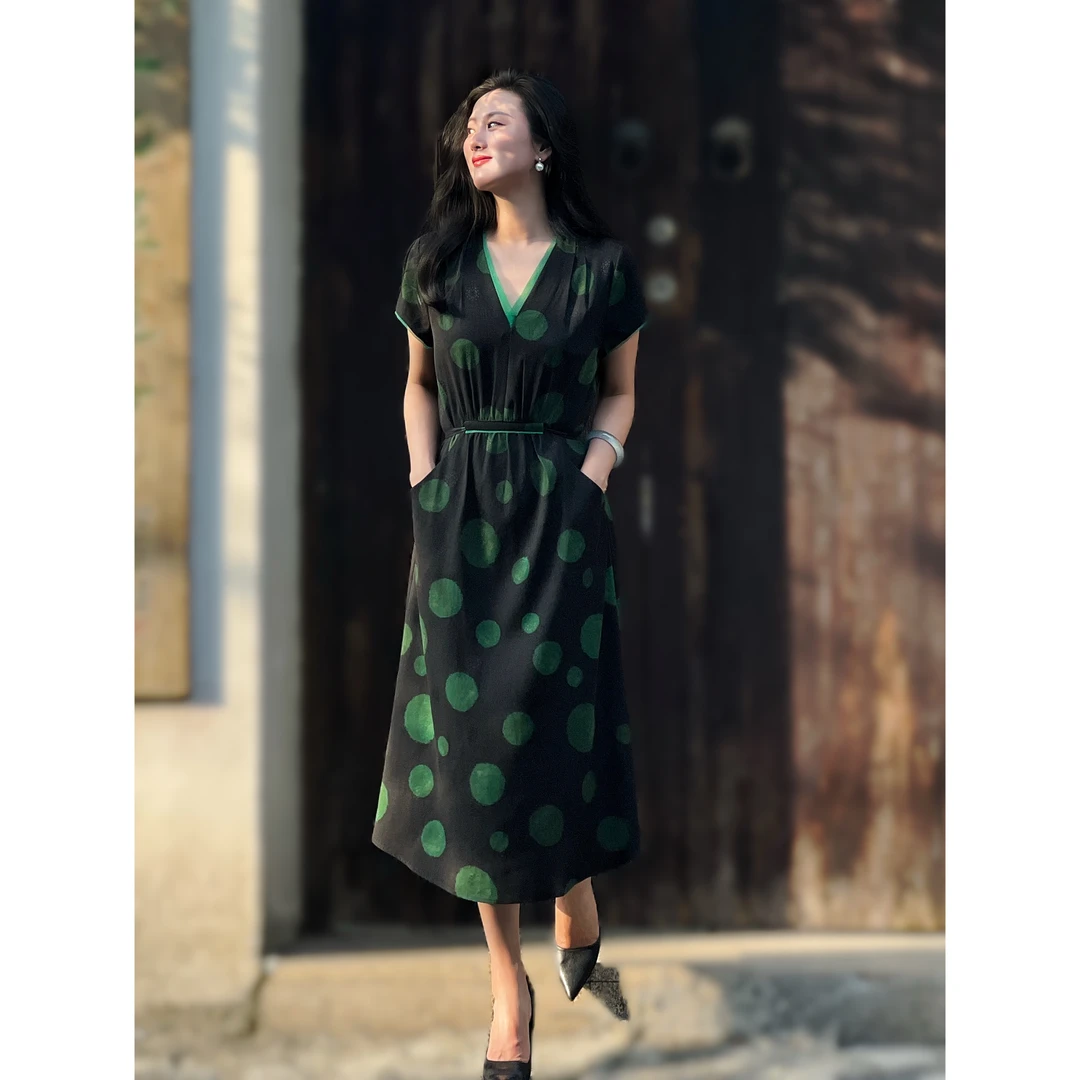 LS·ST 花罗香云纱连衣裙年轻款 6A级新中式国风真丝连衣裙 L5386X