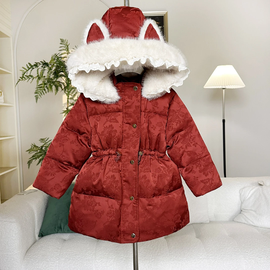 拜年服冬季连帽棉服女童喜庆童装加厚洋气儿童新年装外套Q26313