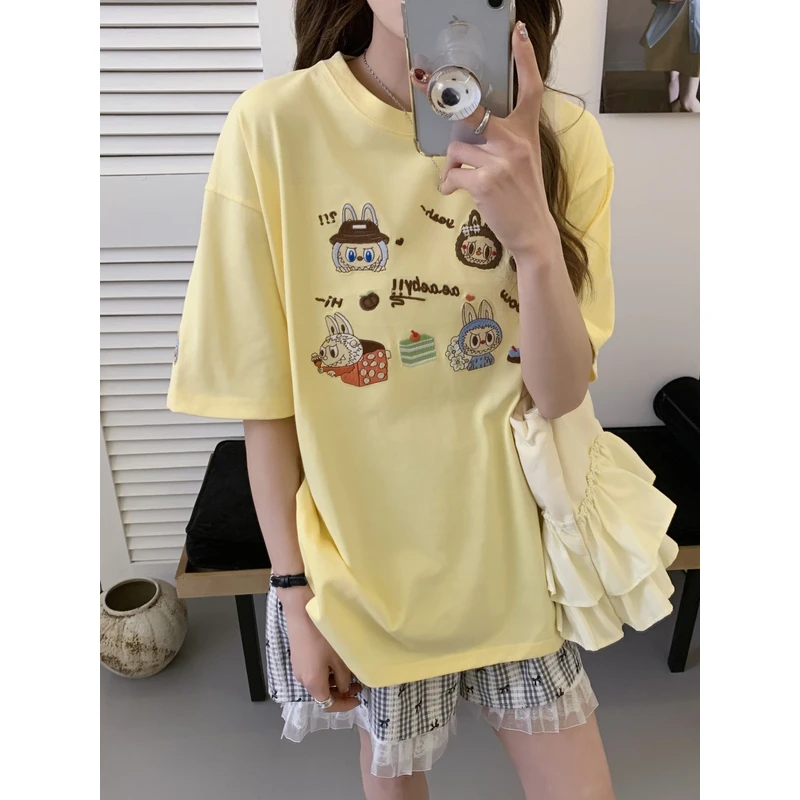 0187【夏季新款】胸前刺绣卡通蛋糕布布休闲百搭圆领短袖（878）