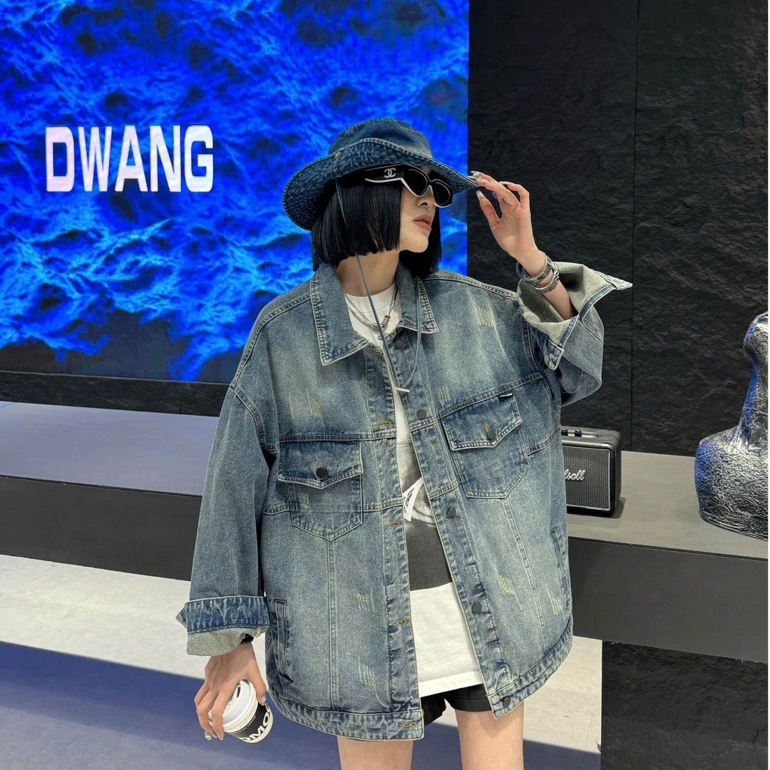 美式复古水洗做旧牛仔外套女春秋慵懒风设计感小众大码夹克上衣
