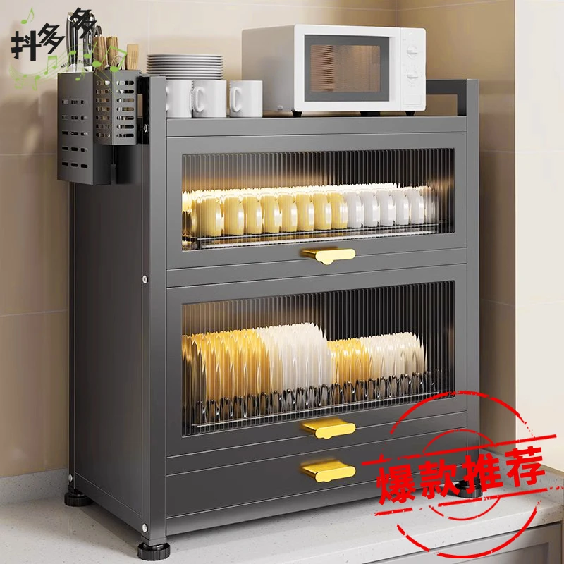 厨房碗碟收纳架带门防尘碗架台面多功能收纳盒家用碗筷碗盘沥水架