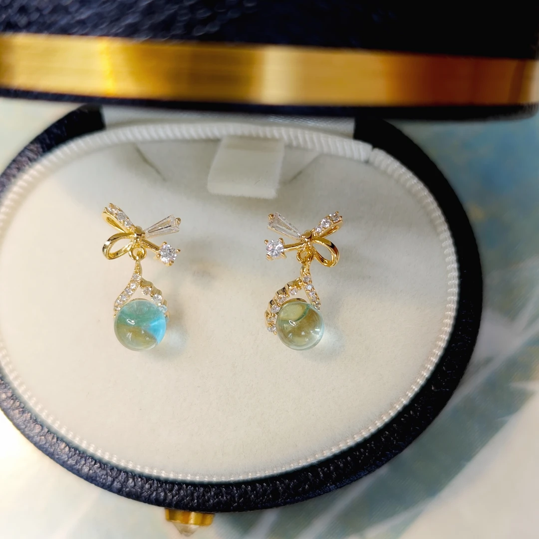 铜合金仿水晶耳饰 轻奢蝴蝶结耳钉高级感甜美清新少女感夏天小众