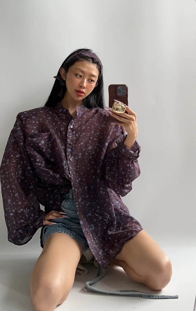 VIVISPLENDID20656#（定制款NO退NO换）印花复古防晒大衬衫