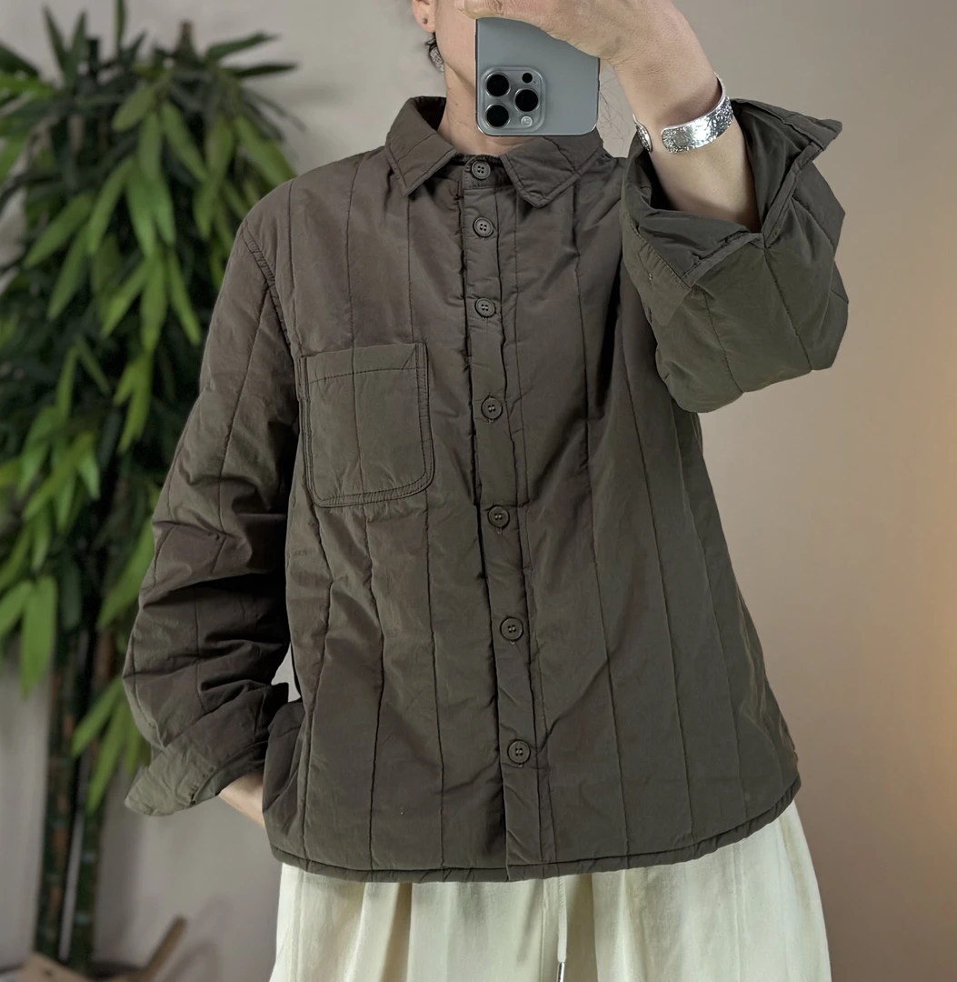 加棉加厚保暖衬衫女冬款宽松洋气文艺夹棉衬衣外套