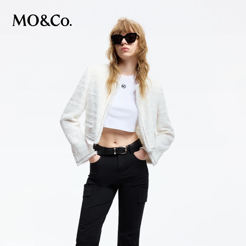 【诗语专属】MOCO春小香风流苏毛边粗花呢短款夹克外套MBD1JKT022