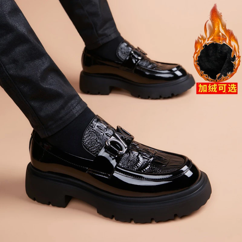 轻便懒人一脚蹬英伦风潮流百搭厚底增高皮鞋时尚商务男士正装皮鞋