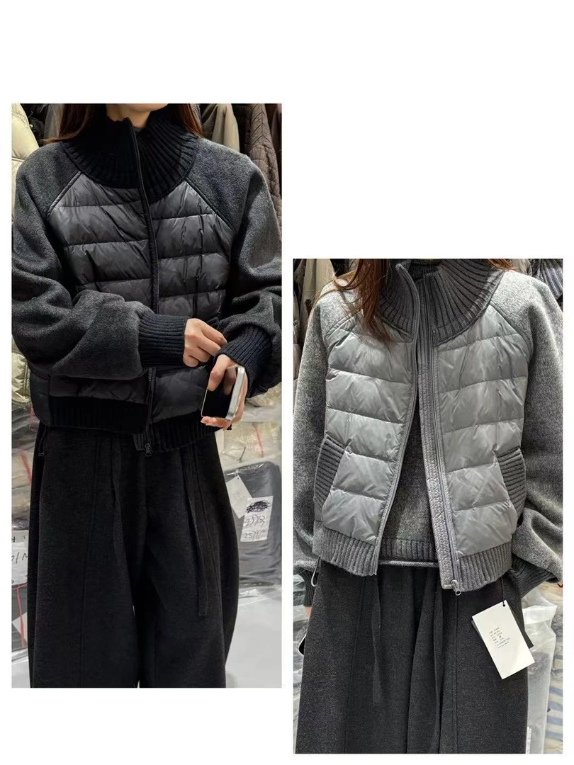 立领针织拼接羽绒服女外套
