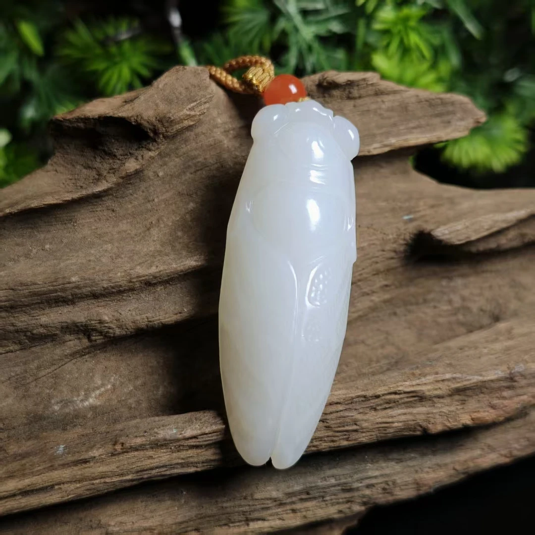 lot6242 富贵蝉身 和田玉白玉 54.8*19.5*12.8mm 20g