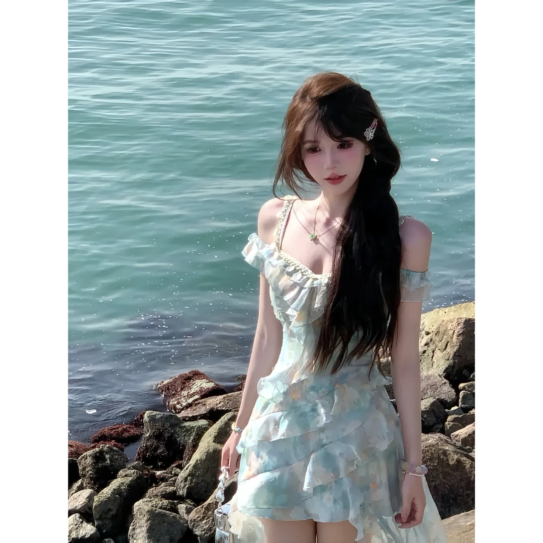 薄暮之海 夏季甜美小清新度假新款海边碎花显瘦约会辣妹连衣裙女