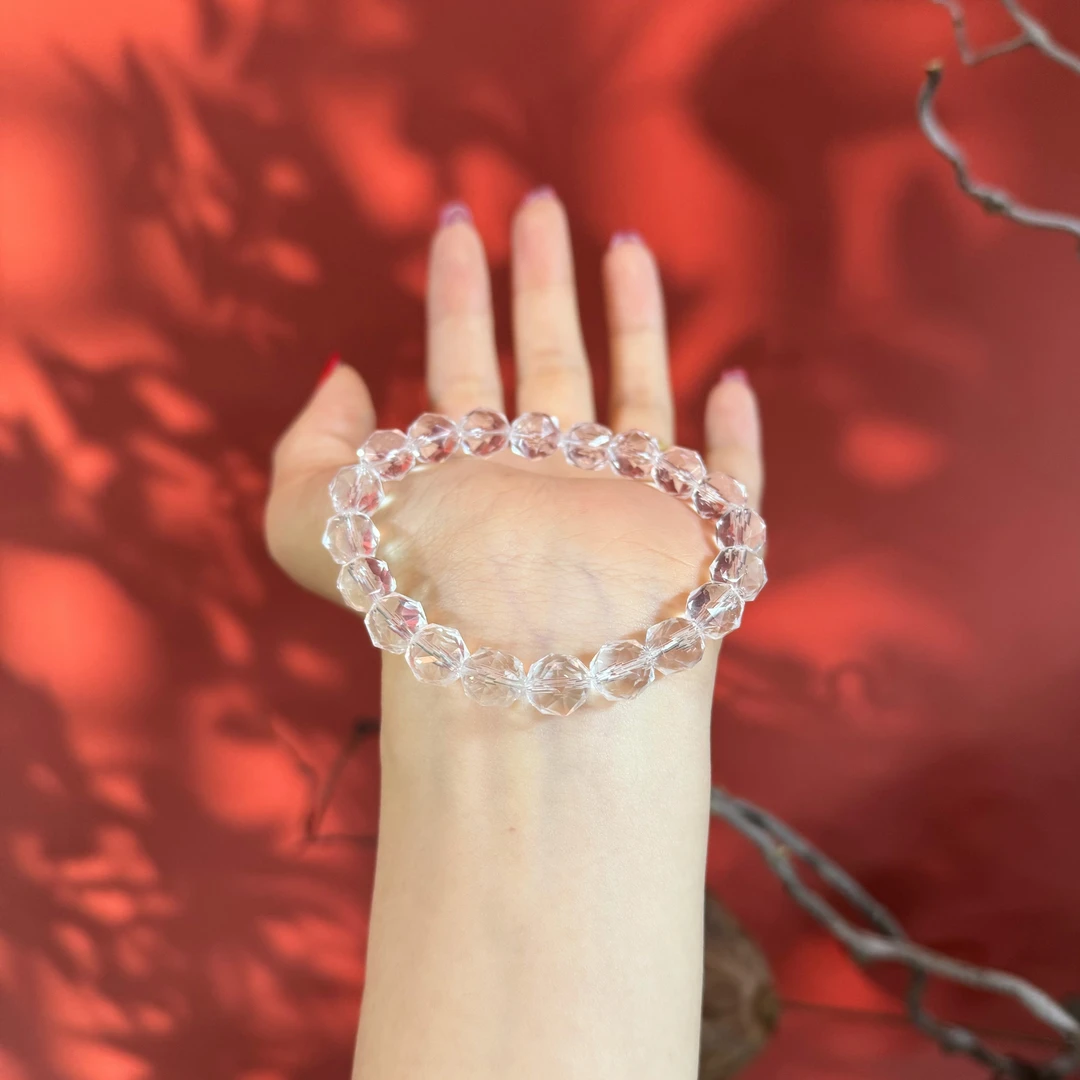 【古北珠宝】天然收藏级白水晶128刻面手链64切面手串