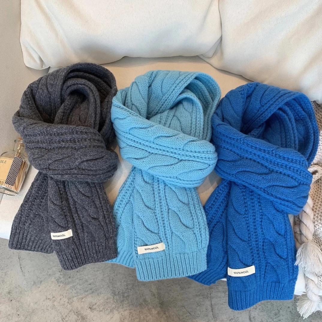 森林·臻选【100%澳毛·复古绞花围巾】针织纯色保暖情侣围脖