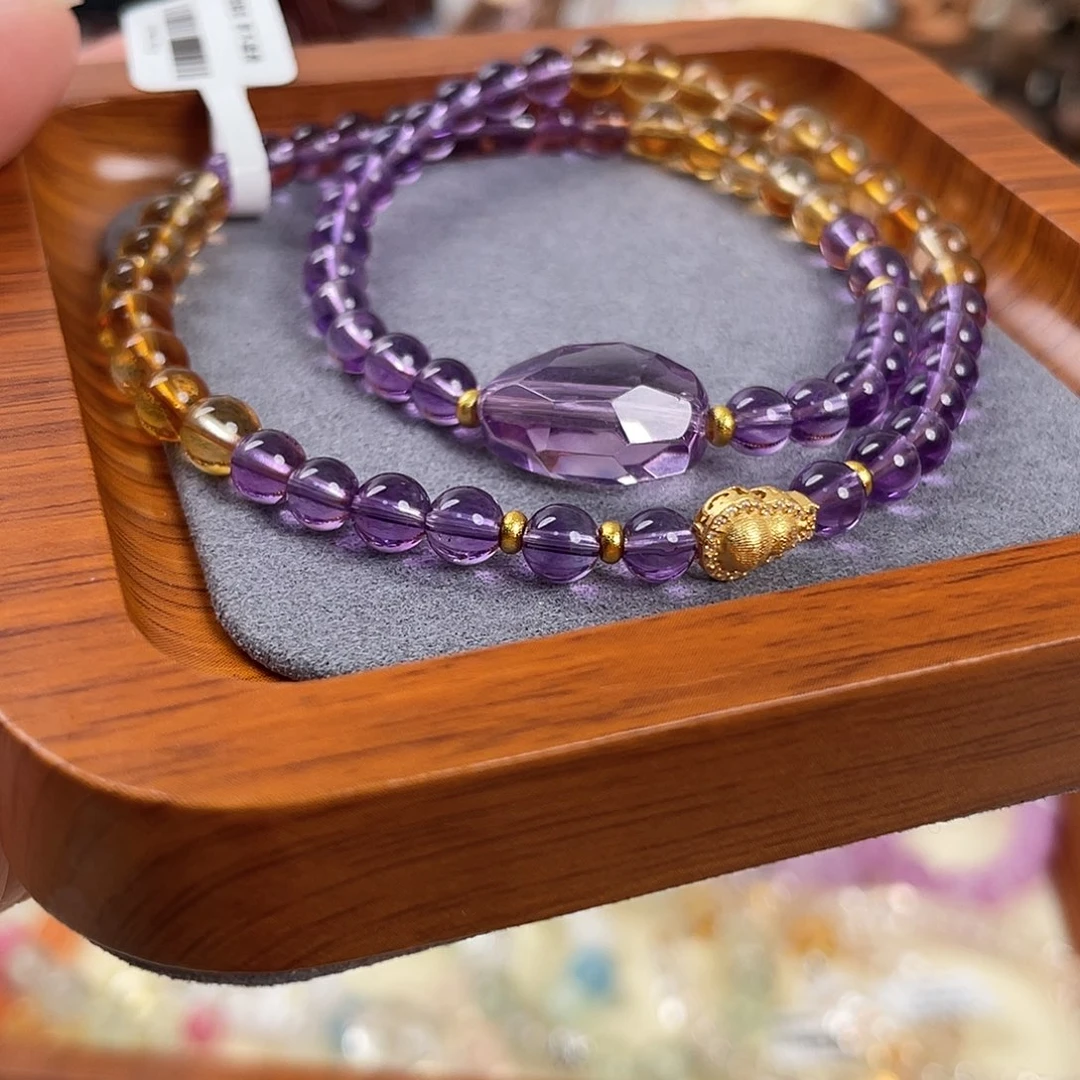 水晶手链合金紫水晶黄水晶双圈手链