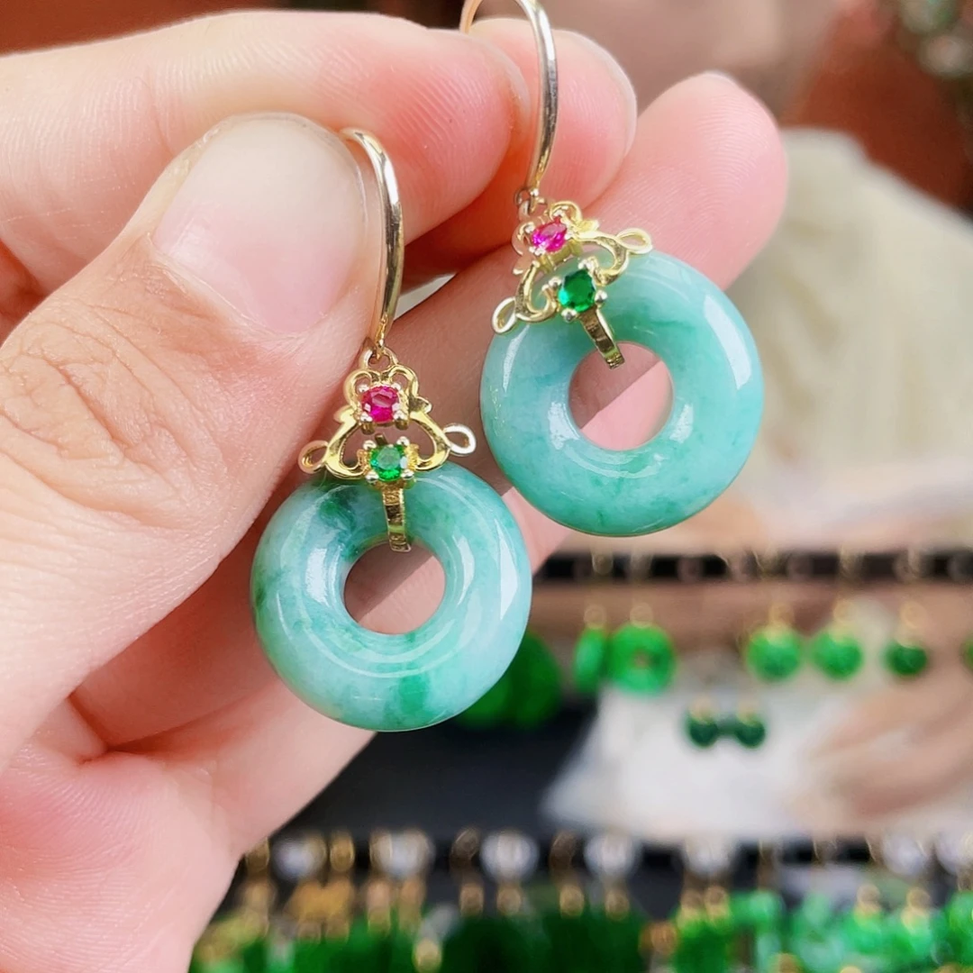 翡翠银S925镶嵌耳饰