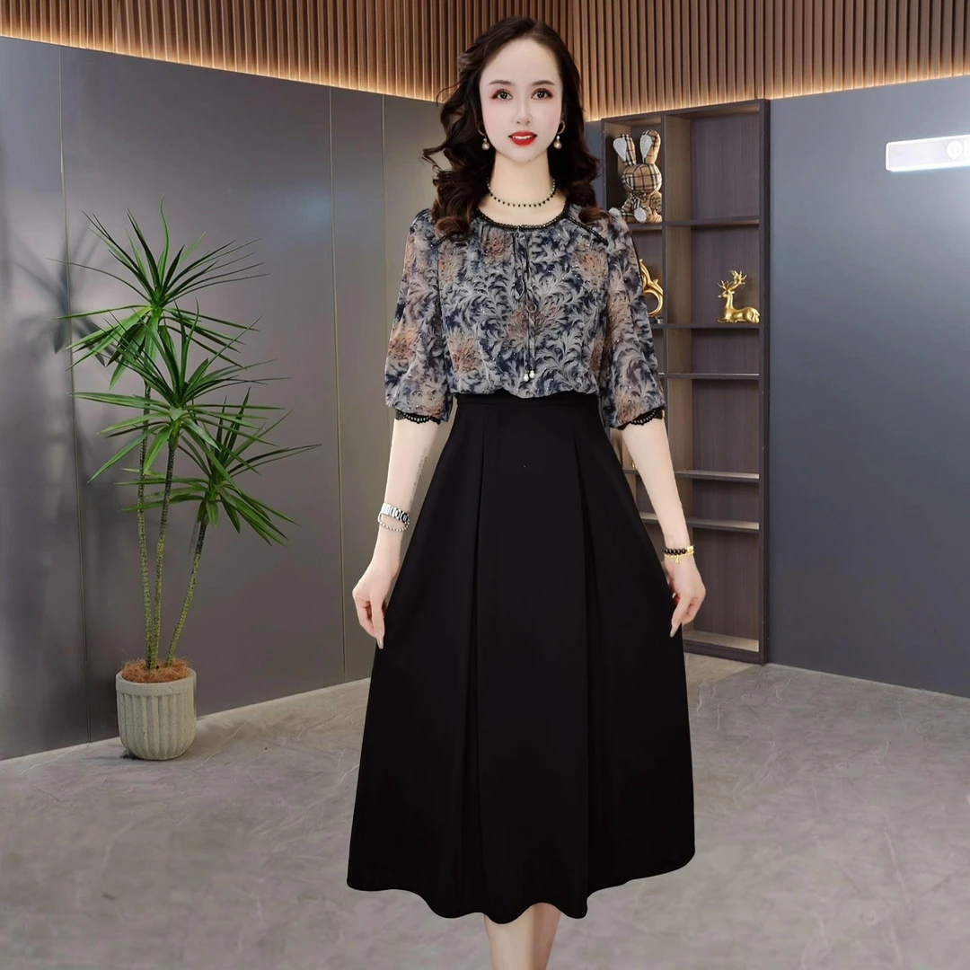 【QM直播专享】2025早秋新款百搭显瘦气质时尚洋气印花连衣裙M-4XL