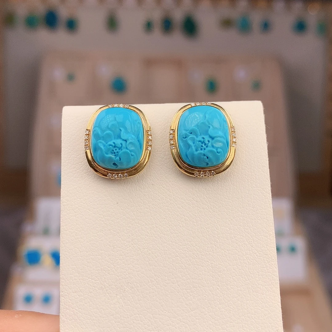 绿松石18K金镶嵌耳饰