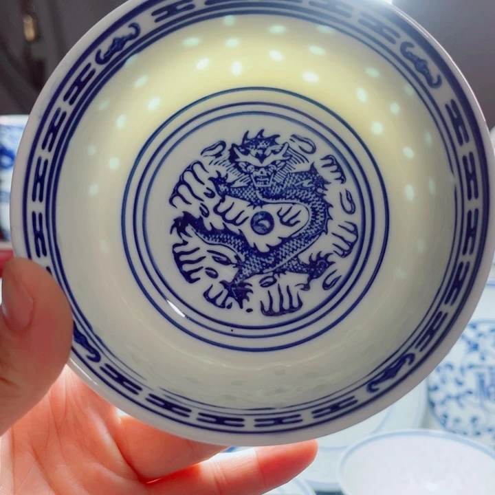 青花玲珑5寸饭碗龙纹