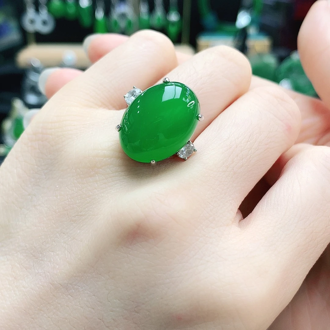 玛瑙/玉髓戒指银S925镶嵌